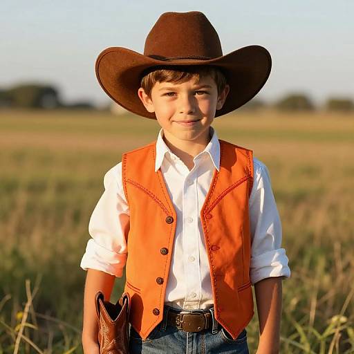 Confident Boy in Sunlit Cowboy Attire