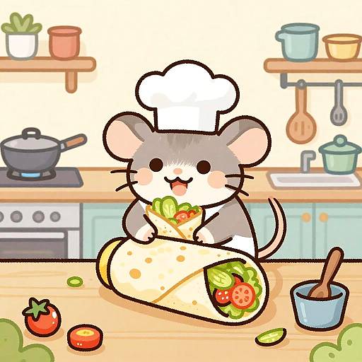 Playful Rat Chef Burrito Illustration