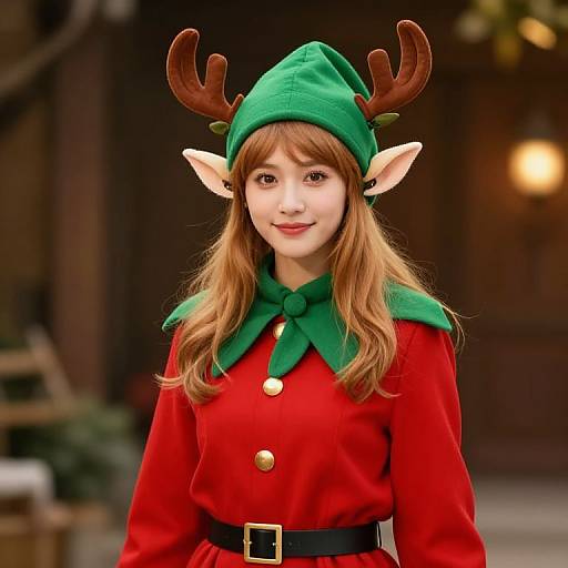 Festive Female Elf in Red Outfit