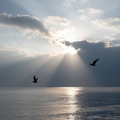 Sunlight Over Tranquil Sea with Birds