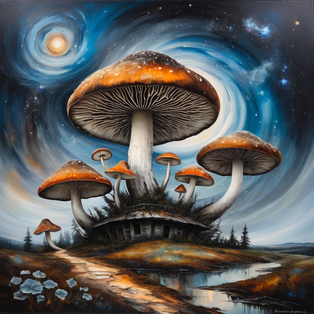 Surreal Galaxy of Giant Mushrooms Art