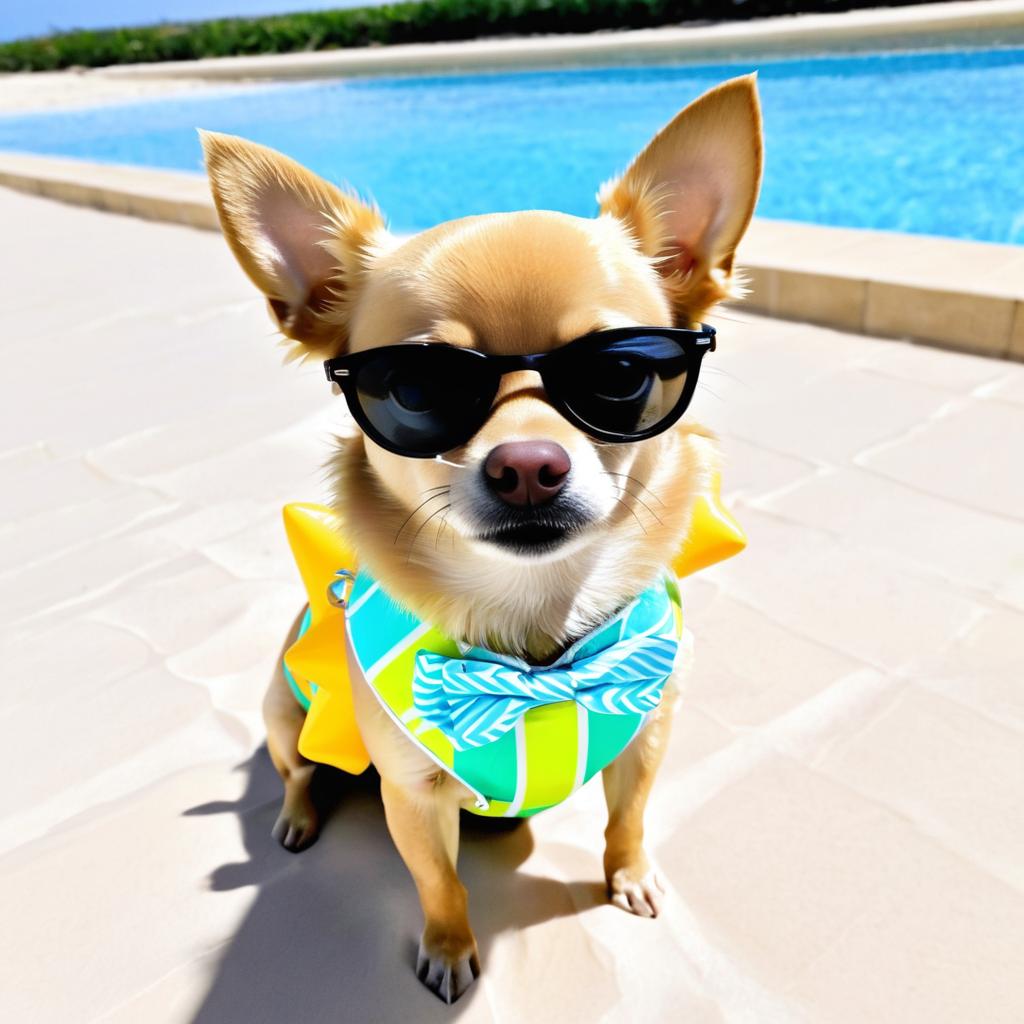 Chihuahua in Bikini with Floaties and Tie