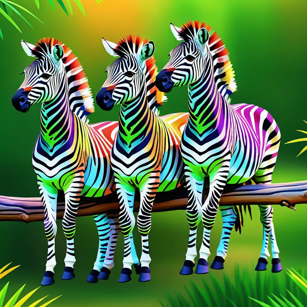 Vibrant 2D Zebras on a Branch Illustration