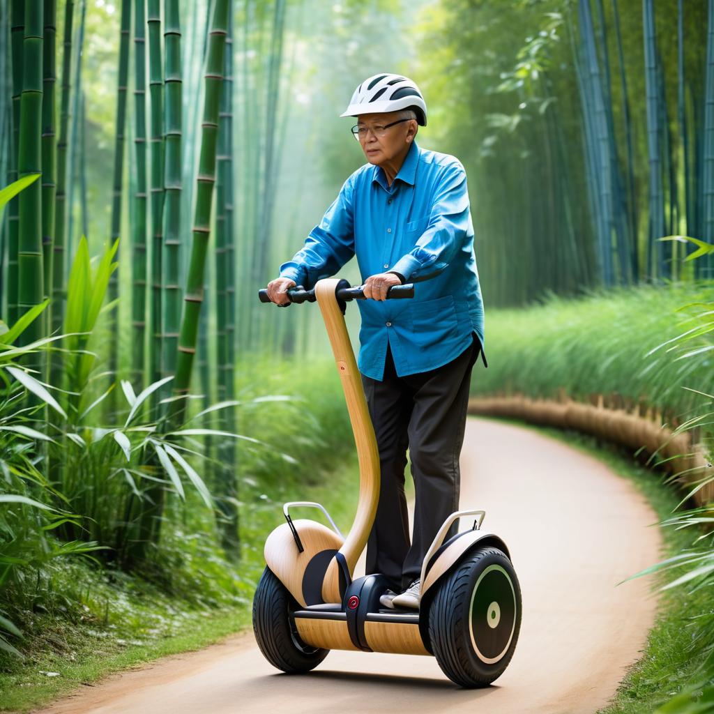 Elderly Artisan Testing Bamboo Segway