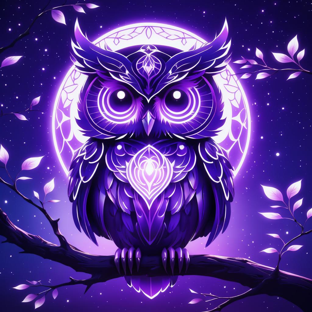 Ethereal Glowing Purple Owl Illustration