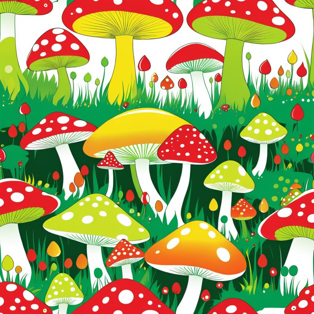 Cheerful Whimsical Mushroom T-Shirt Design