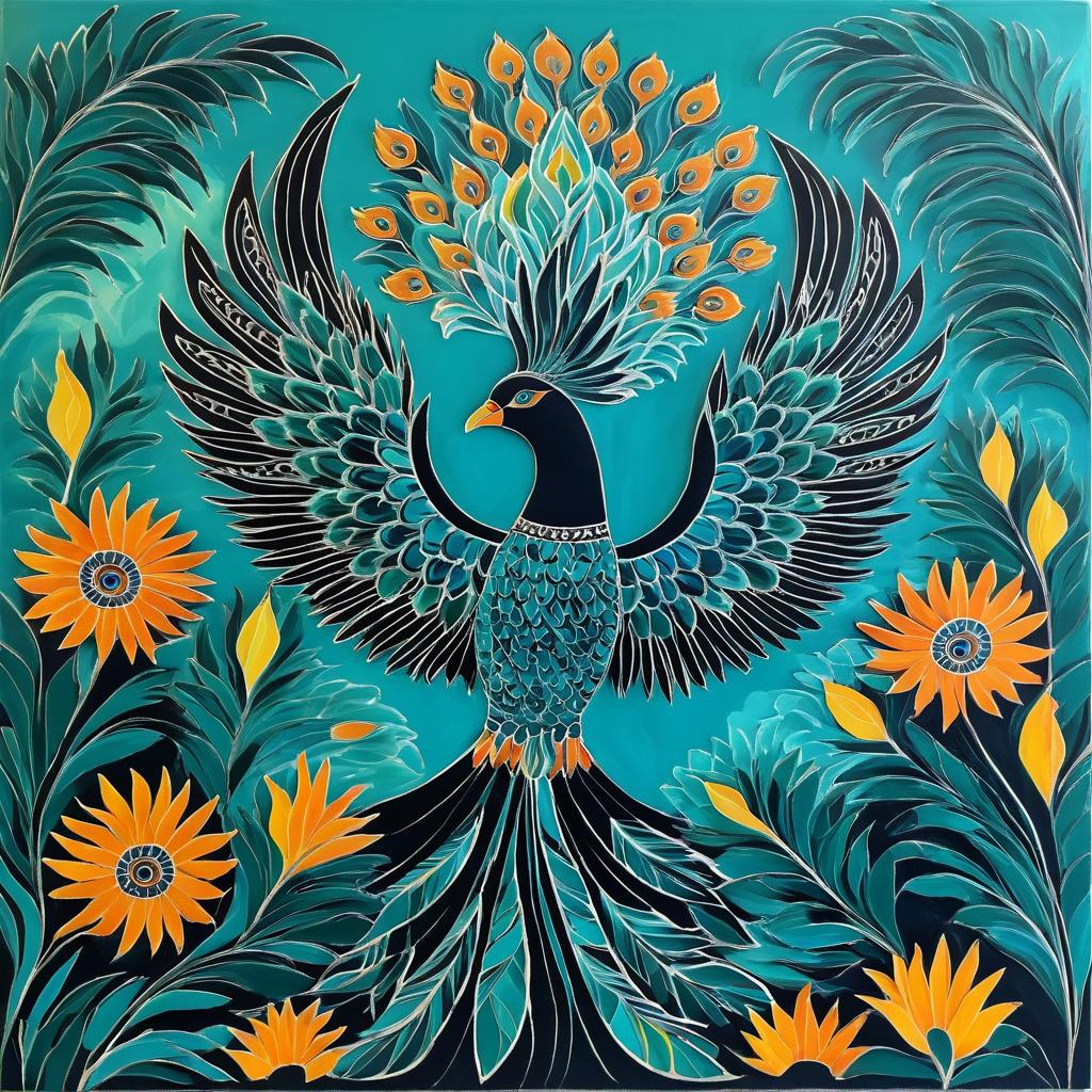 Majestic Phoenix in Gond Style Art