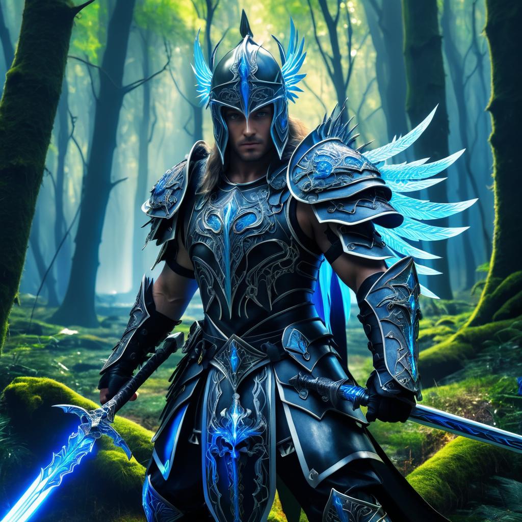 Epic Dark Fantasy Warrior in Vibrant Forest