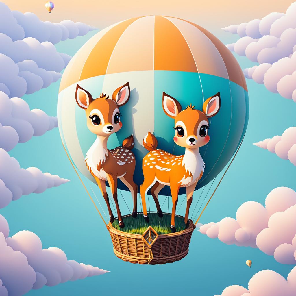 Cute Anime Deer Fawns in Balloon