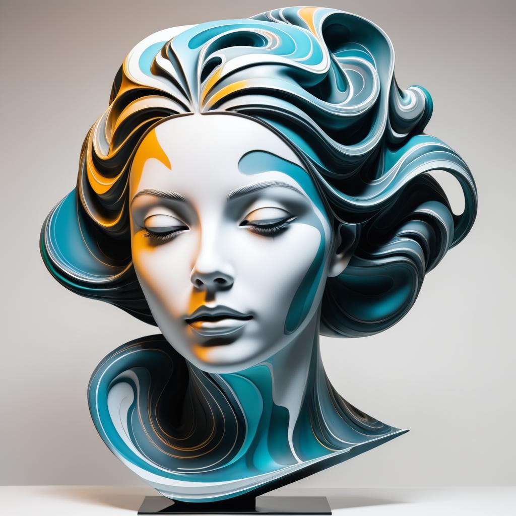 Abstract Female Head Sculpture in Hyperrealism