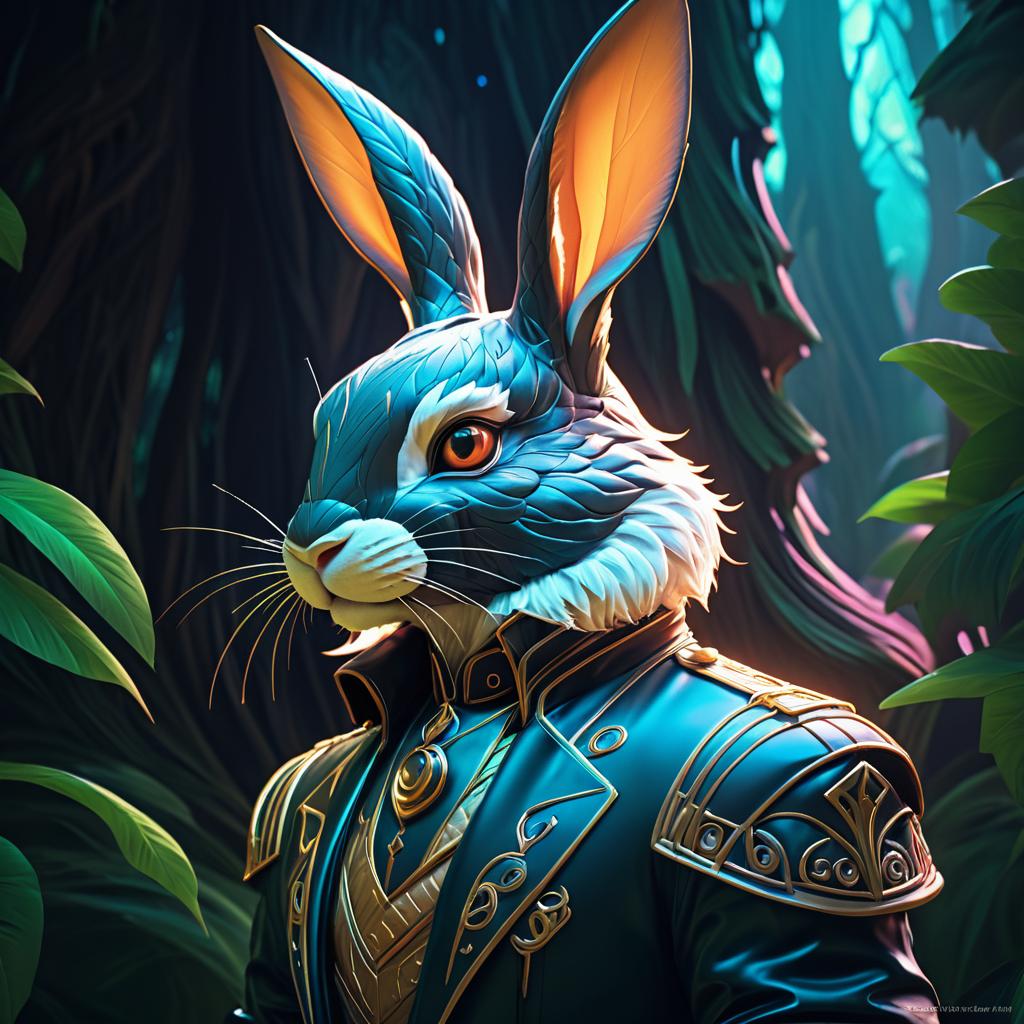 Elegant Retro Portrait of Humanoid Rabbit