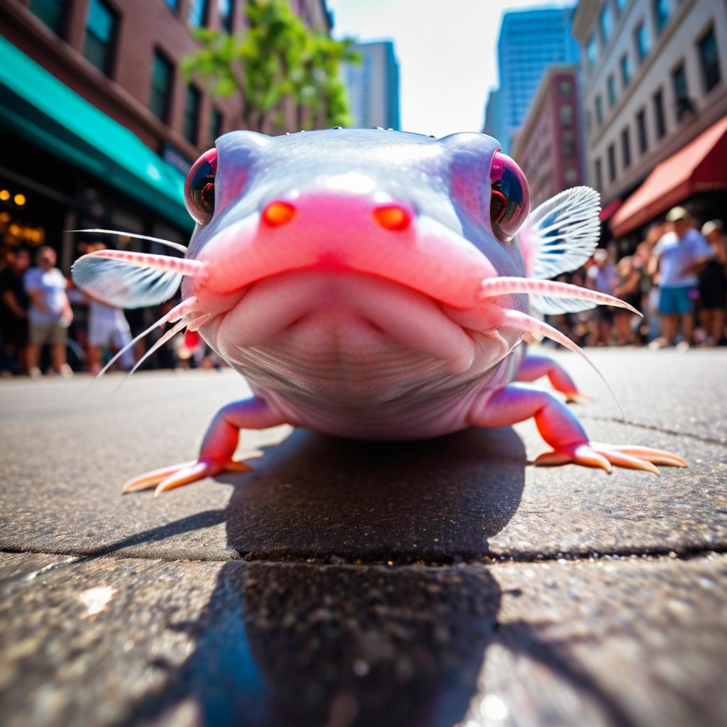 Whimsical Axolotl Portrait with Fisheye Lens