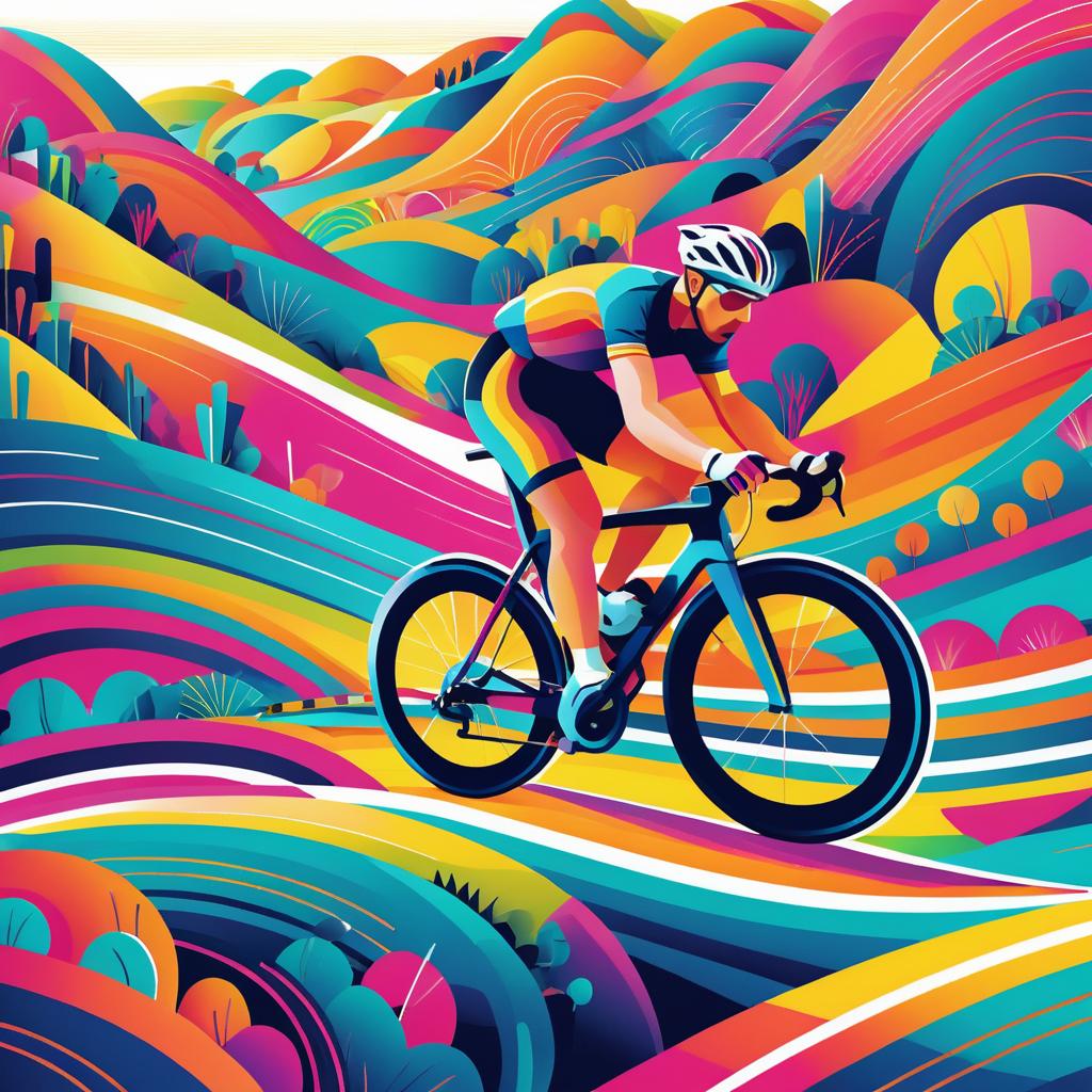 Vibrant Bicycle Race Through Zigzag Landscape