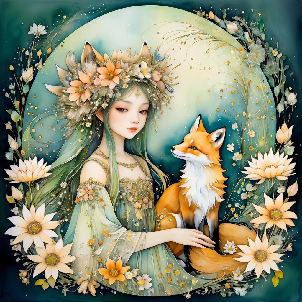 Elegant Album Art with Girl and Fox