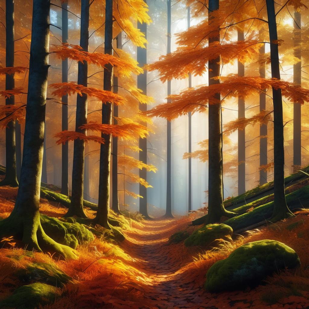 Vivid Hyper-Realistic Autumn Forest Scene