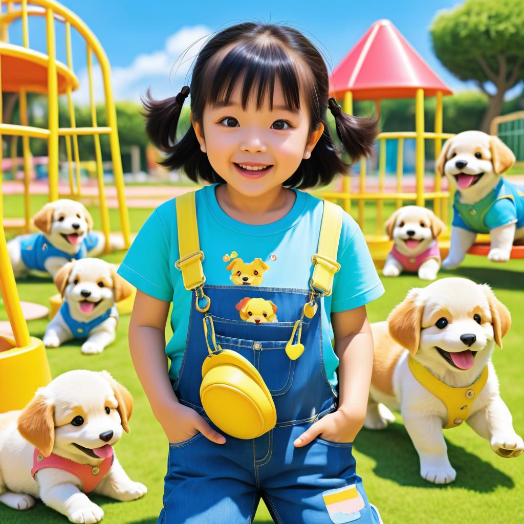 Joyful Child and Playful Puppies Scene