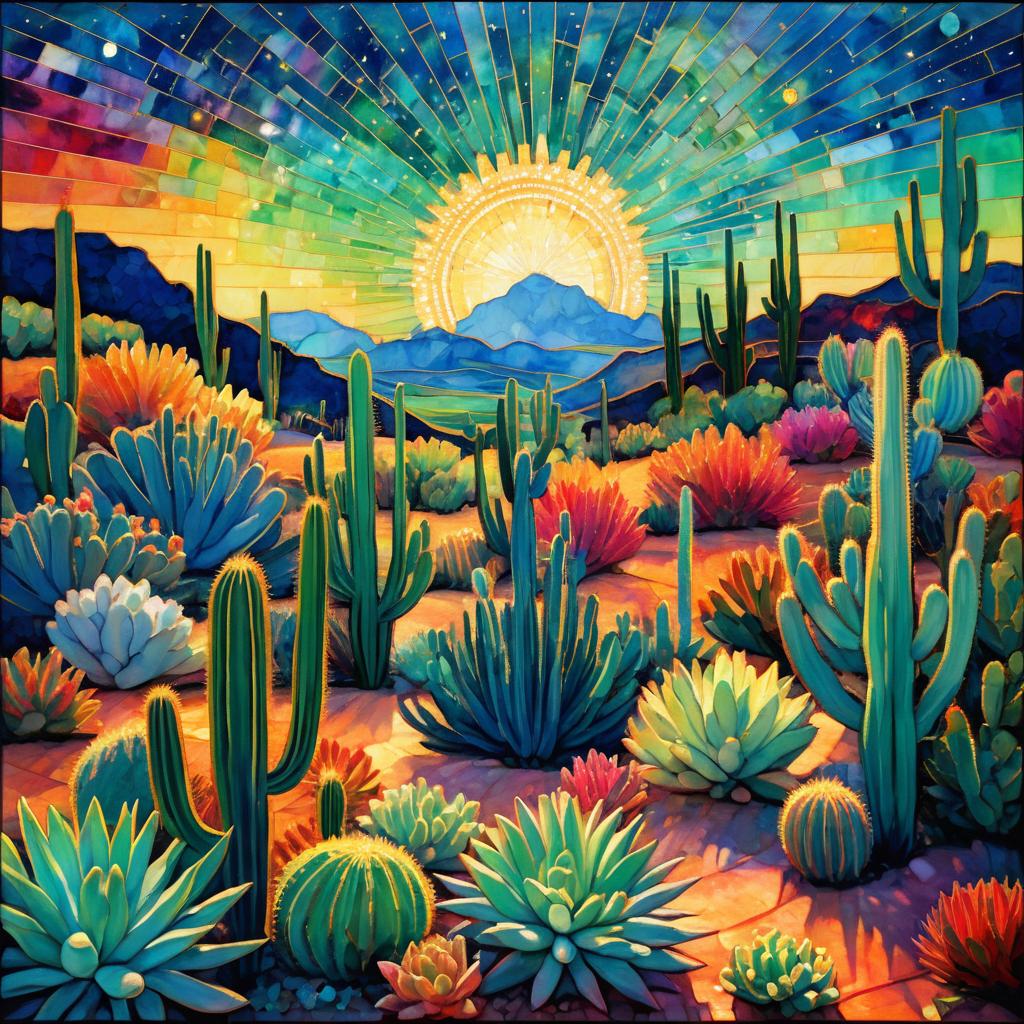 Celestial Cacti: A Colorful Art Fusion