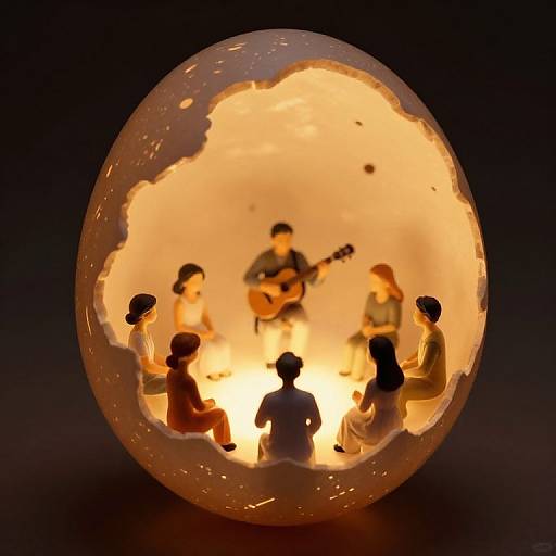 Miniature Reverence Inside Luminous Eggshell