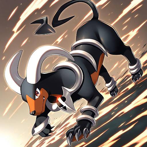 Illustration of Houndoom, pokemon in the style of Hinoue itaru