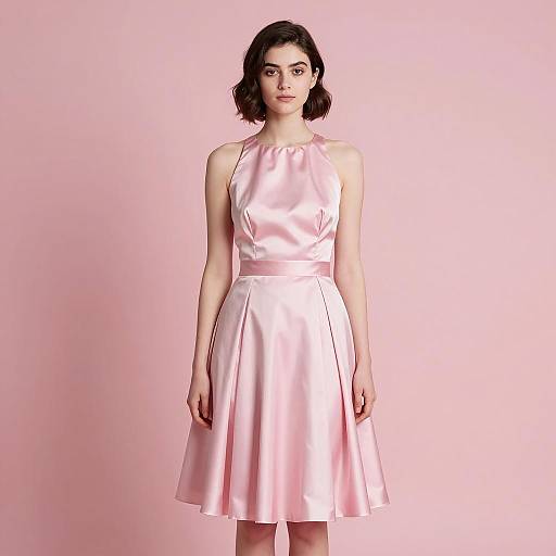 Young Woman in Pink Satin Dress