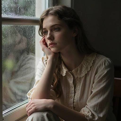 Melancholic Vintage Girl by Window