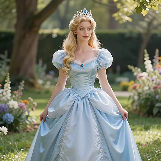 Fantasy Princess in Blue Satin Gown