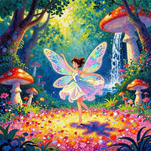 Whimsical Pointillism Anime Fairy