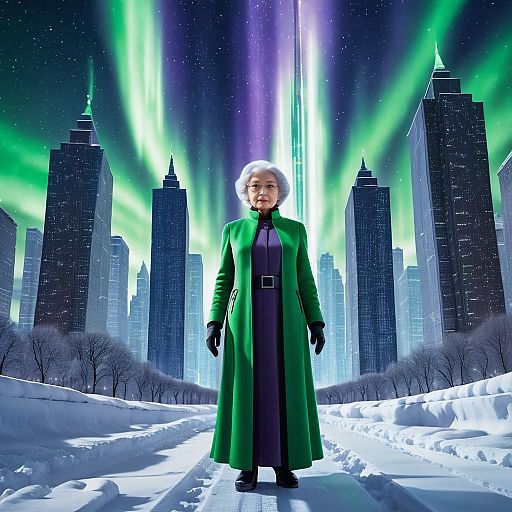 Elderly Woman in a Futuristic Cityscape Elderly Woman in a Futuristic Cityscape