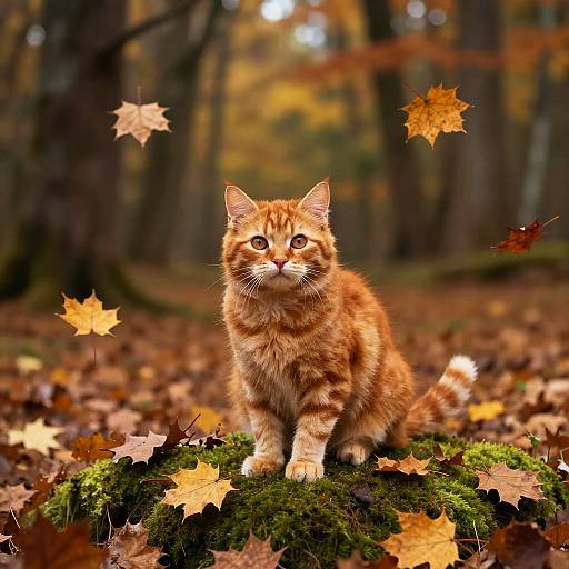Redhead Cat in Whimsical Autumn Forest