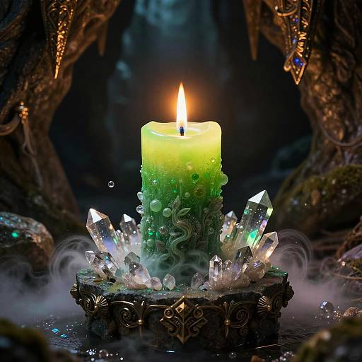 Enchanted Green Flame Candle Scene