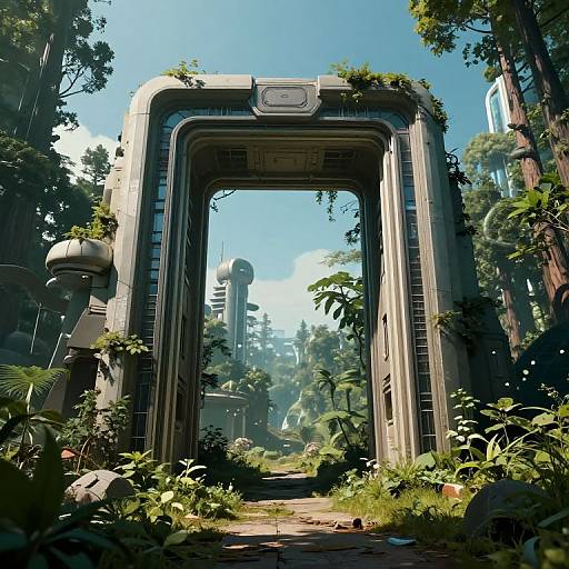 Futuristic Overgrown Portal in Forest