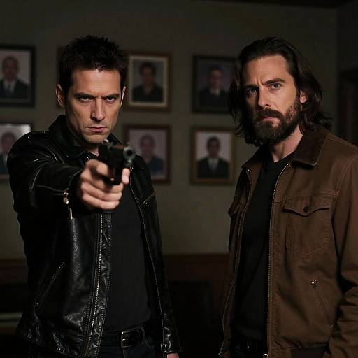 Intense Standoff in Dimly Lit Room