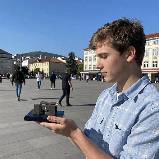Young Man with Model in Sunny Square