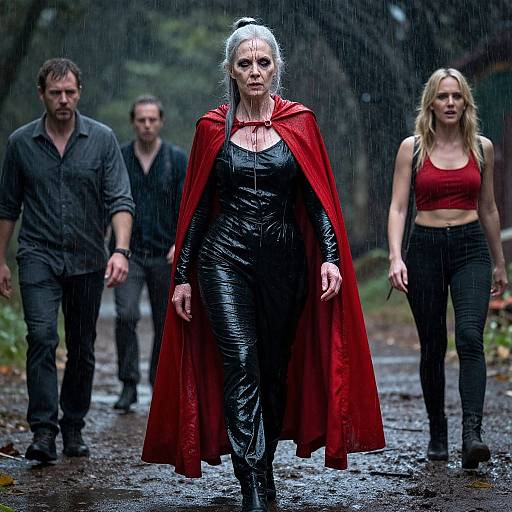 Cinematic Assassin in Rainy Forest