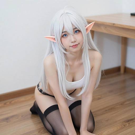 Elf Woman Kneeling with Thigh-High Stockings
