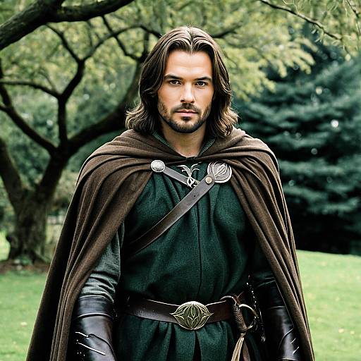 Medieval Man in Cloak Standing Outdoors