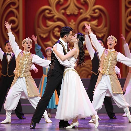 Joyful Dance Performance with Passionate Kiss