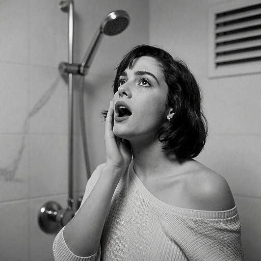 Captivating Black-and-White Shower Portrait
