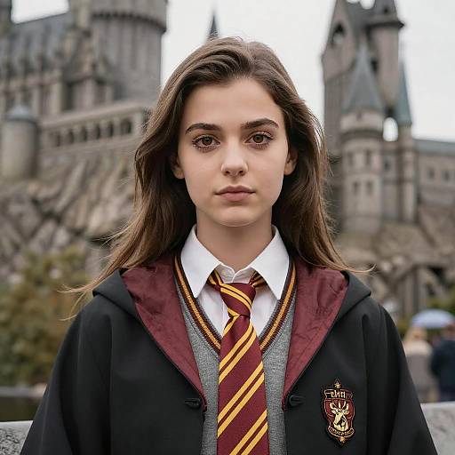 Young Woman in Hogwarts School Uniform