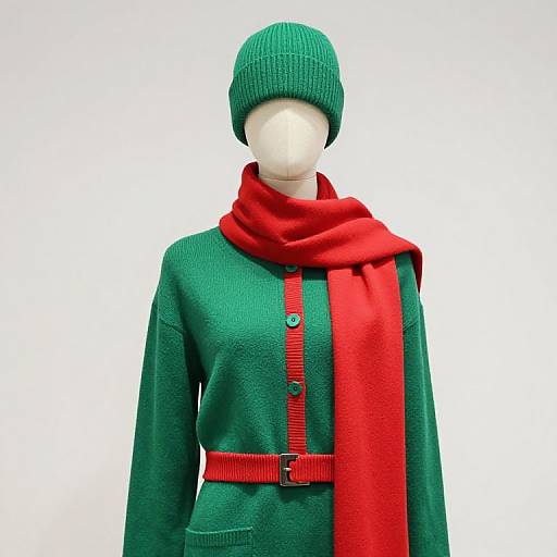Mannequin in Festive Green and Red Outfit