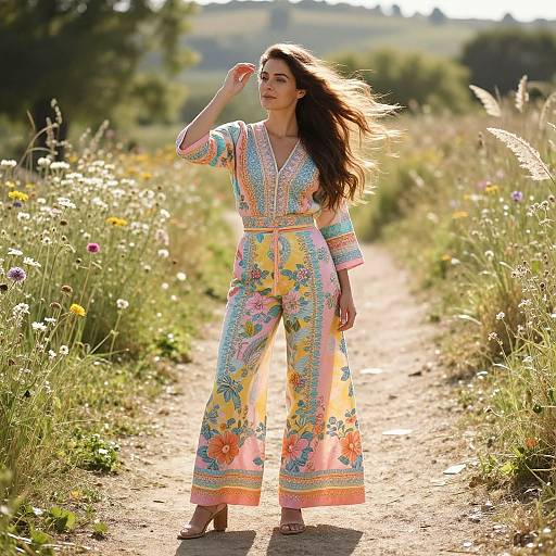 Confident Woman in Floral Outfit