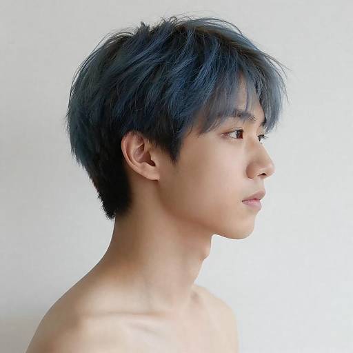 Profile of Young Asian Man with Blue Hair