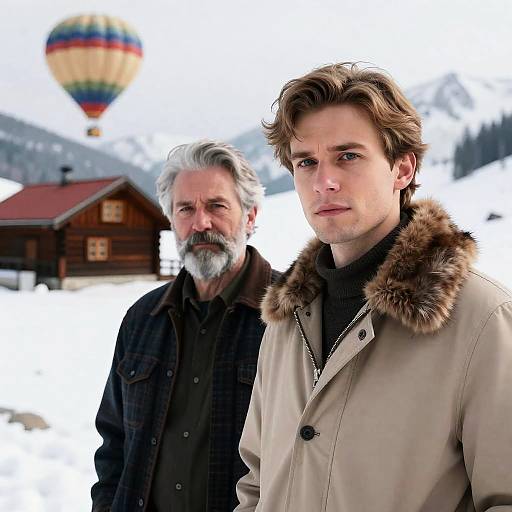 Serious Men in Snowy Mountain Scene
