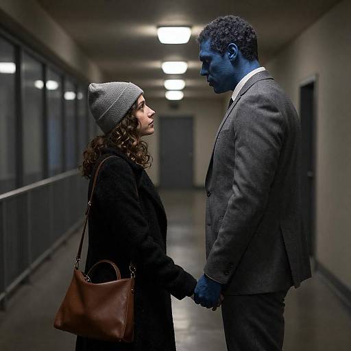 Intense Encounter in Dimly Lit Hallway