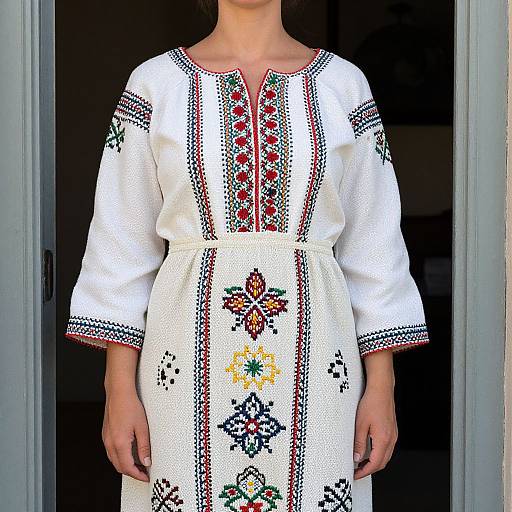 Close-Up of Woman in Folk Loom Dress