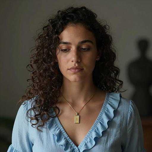 Elegant Woman in Light Blue Top