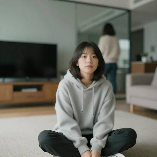 Blurry Young Woman in Modern Living Room