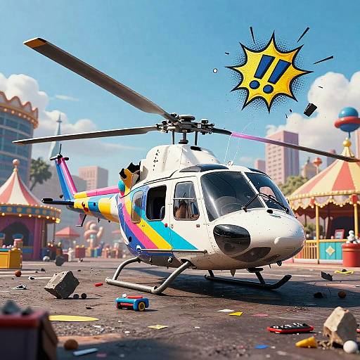 Pop Art Helicopter Explosion Scene