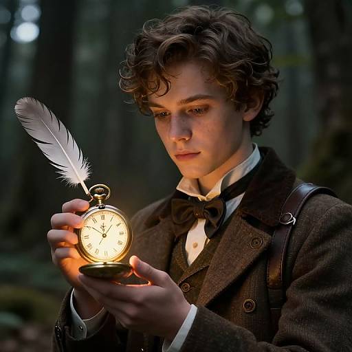 Vintage Time-Traveler with Glowing Watch