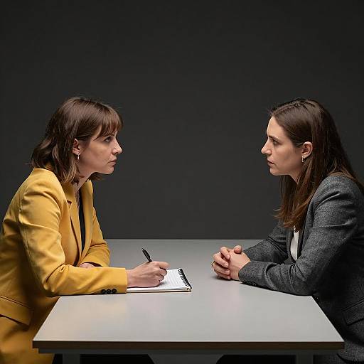 Two Women Intense Conversation Across Table
